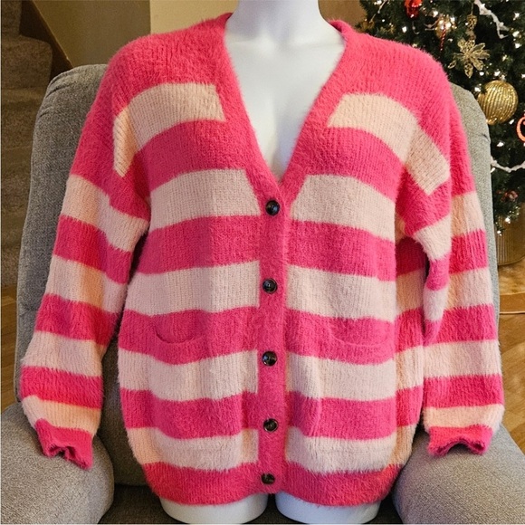 Pink Striped button up Sweater - Picture 5 of 6